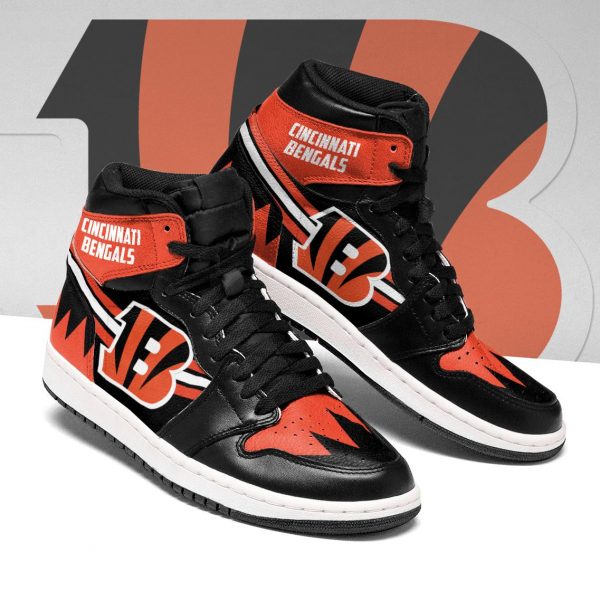 Men's Cincinnati Bengals High Top Leather AJ1 Sneakers 002